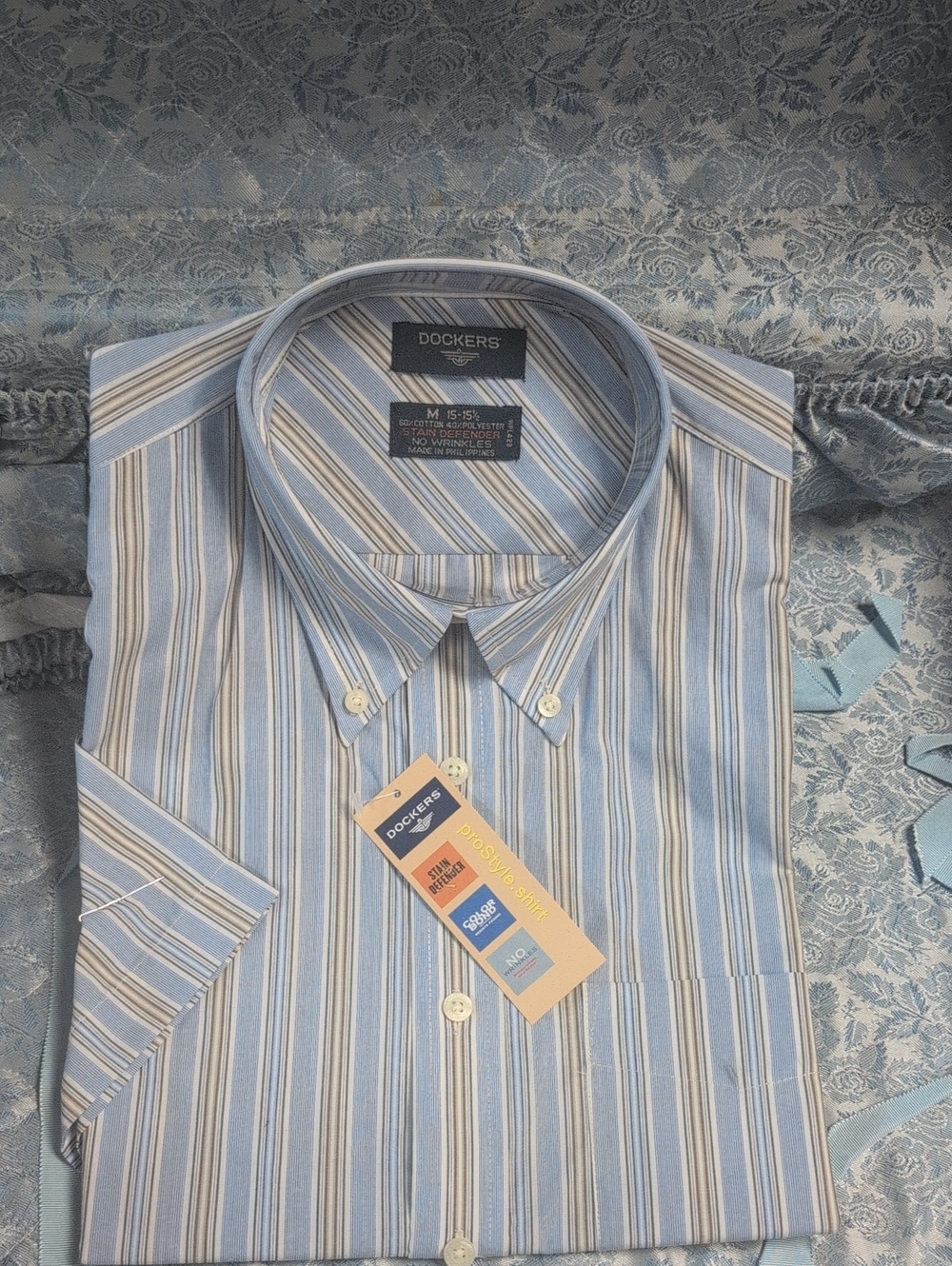 Dockers Light Blue and White Striped Casual Button-Down Shirt